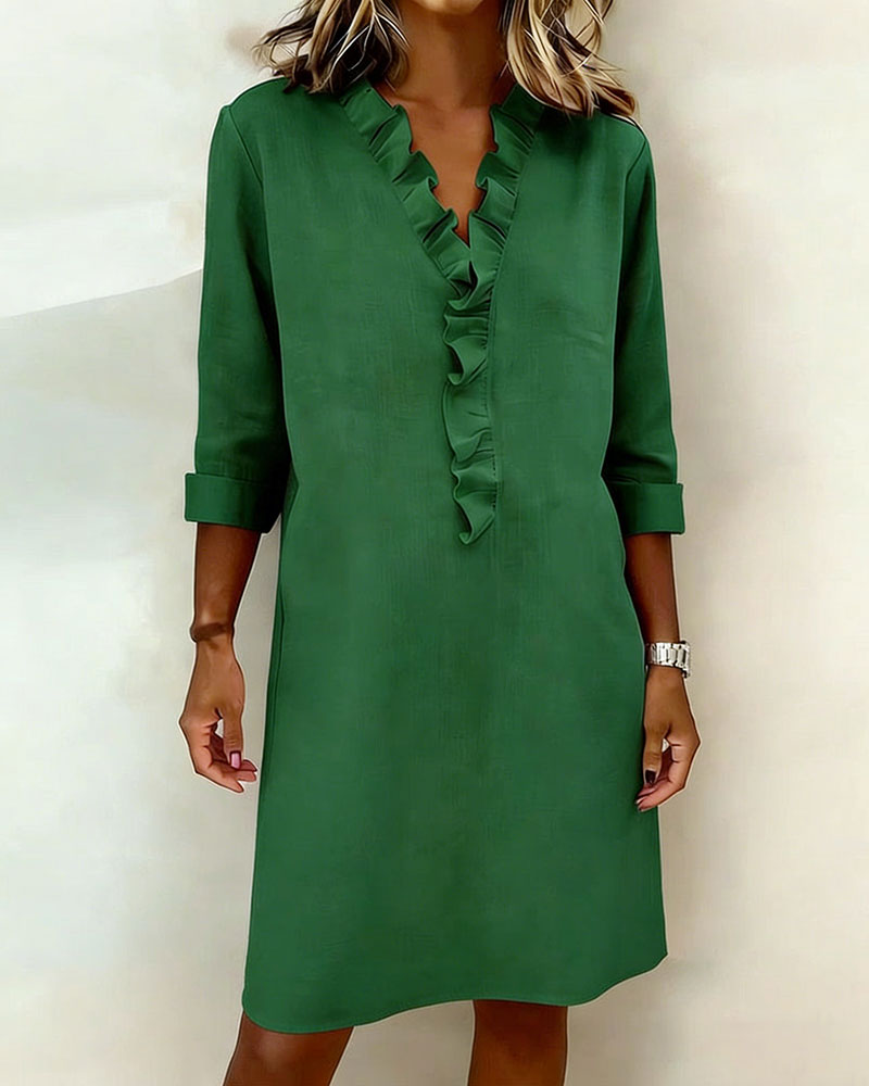 V-Neck Ruffled Dress