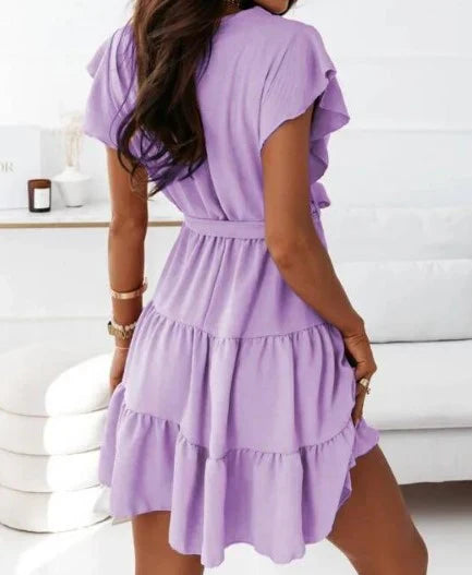 Blossom | Women's Wrap Mini Dress Flutter Sleeve Ruffle Belted