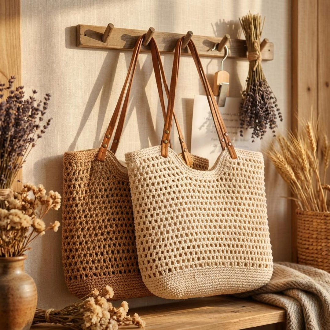 Personalized Embroidered Crochet Beach Tote – Woven Boho Summer Shoulder Bag