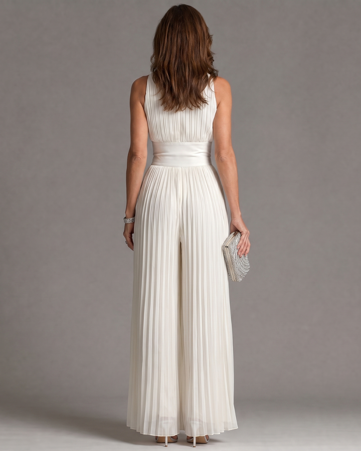 Pleated Halter Neck Wide Leg Jumpsuit