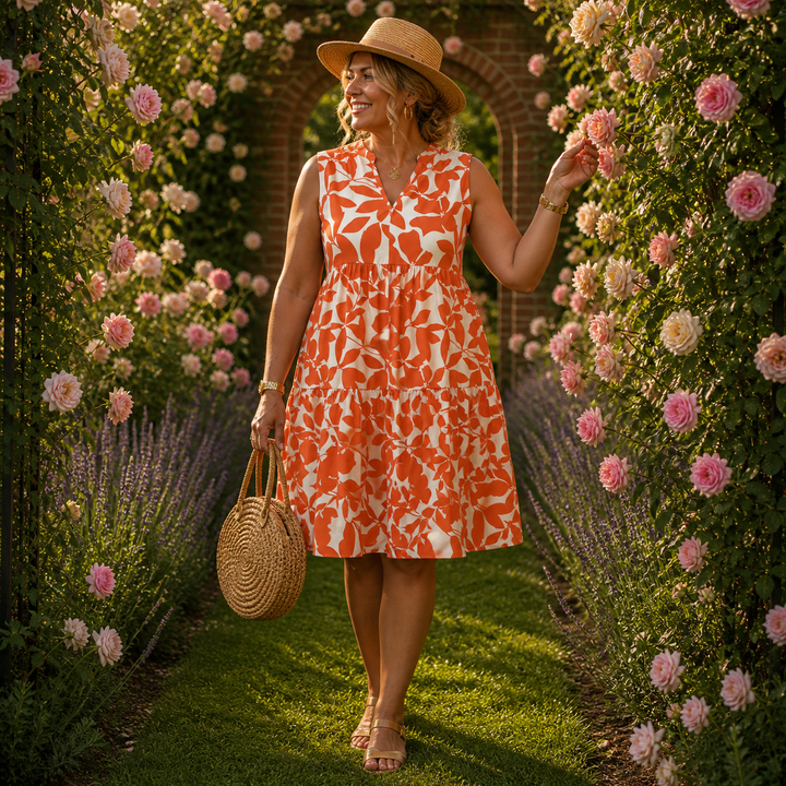 Liora | Sleeveless Flower Print Midi Dress