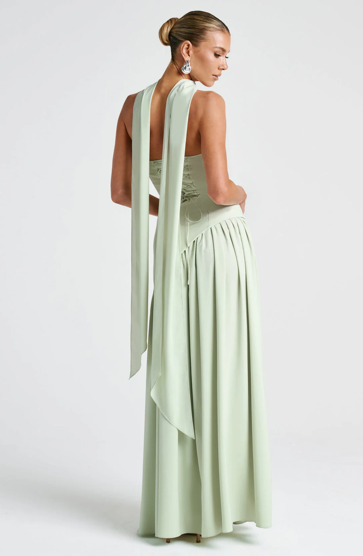 Crimson Allure | Strapless Maxi Gown with Matching Scarf