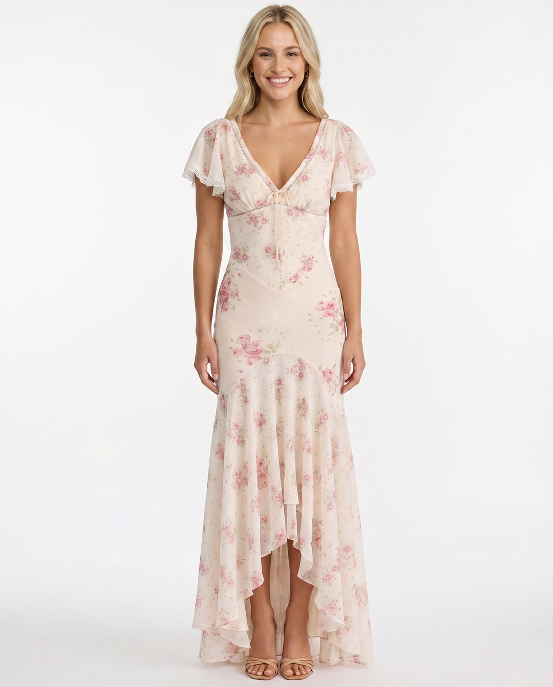 Nicole | Maxi Dress with Floral Print and Lace Trim