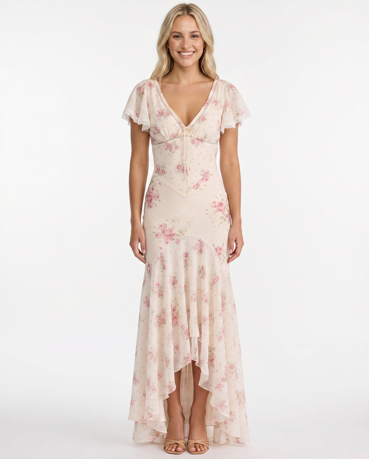Nicole | Maxi Dress with Floral Print and Lace Trim