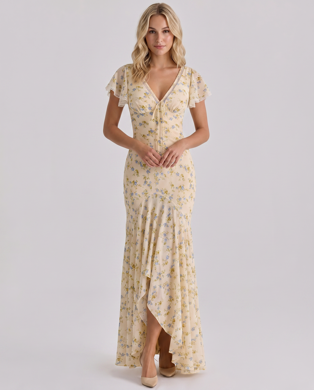 Nicole | Maxi Dress with Floral Print and Lace Trim