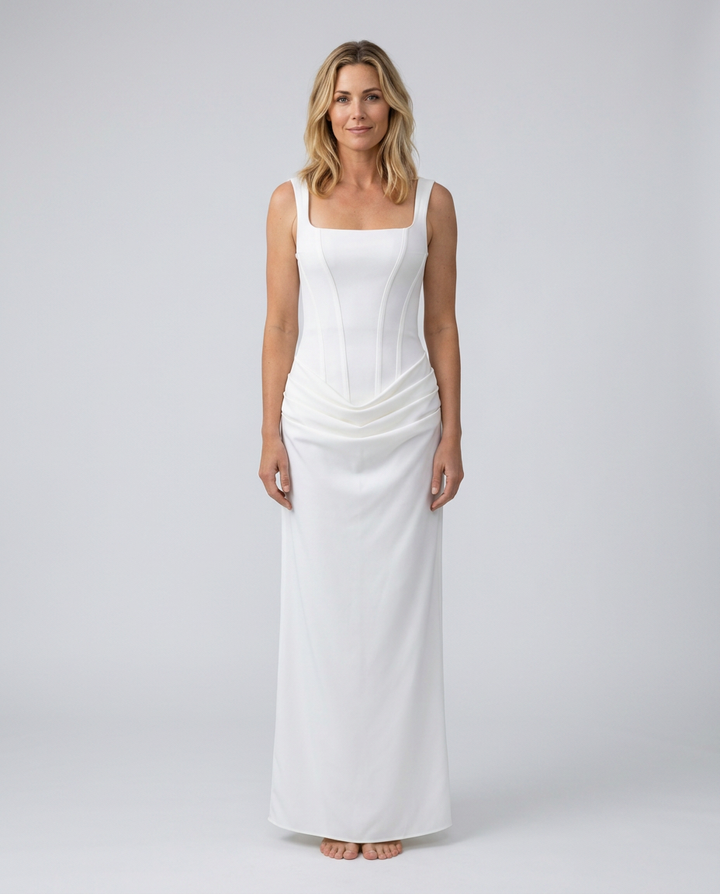 Odette | Maxi Dress with Structured Bodice and Draped Skirt