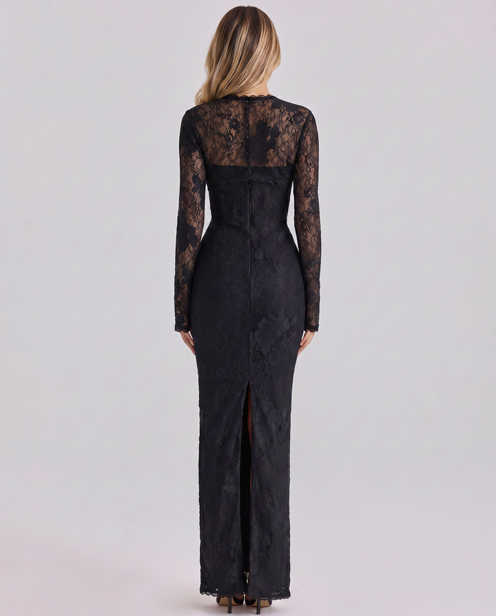 Marla | Maxi Dress with Lace Overlay and Long Sleeves