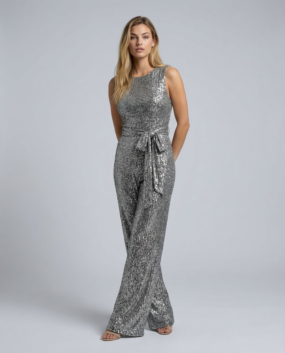 Celeste | Sleeveless Sequin Jumpsuit with Open Back