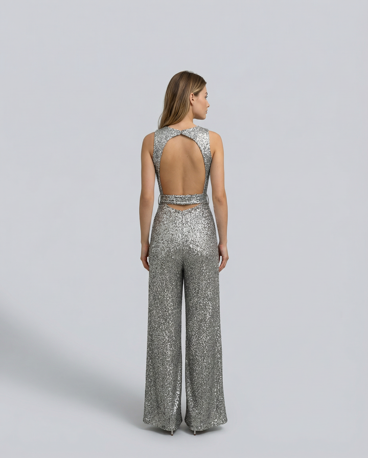 Celeste | Sleeveless Sequin Jumpsuit with Open Back