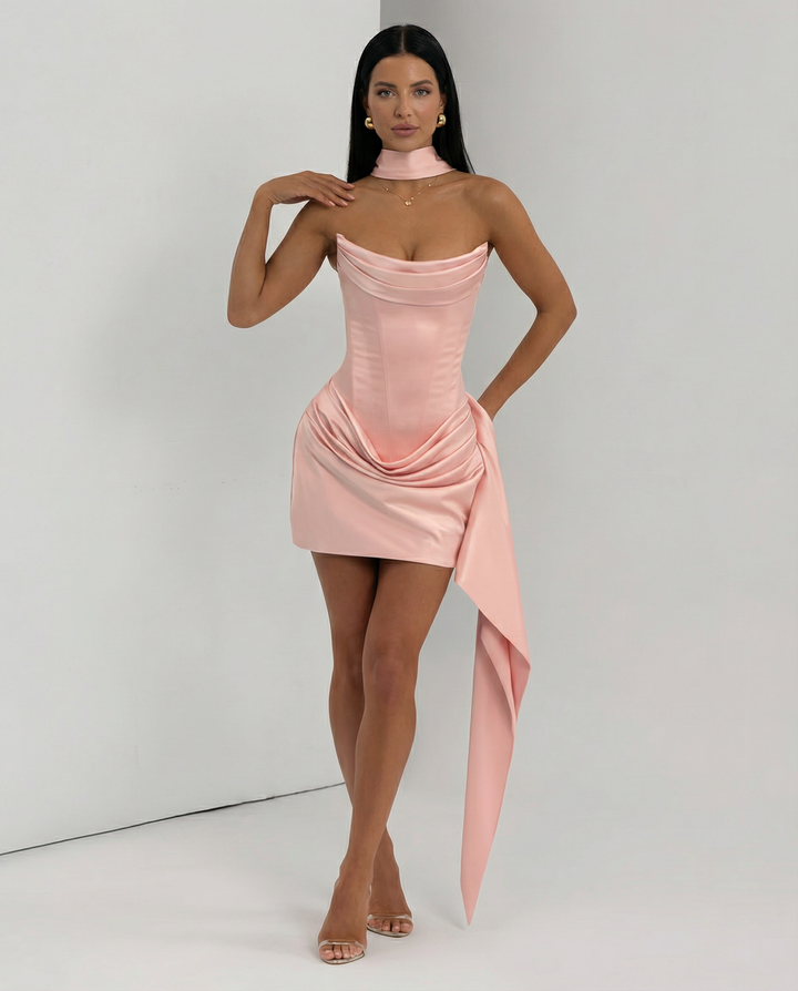 Alina | Mini Dress with Lace Corset and Draped Skirt