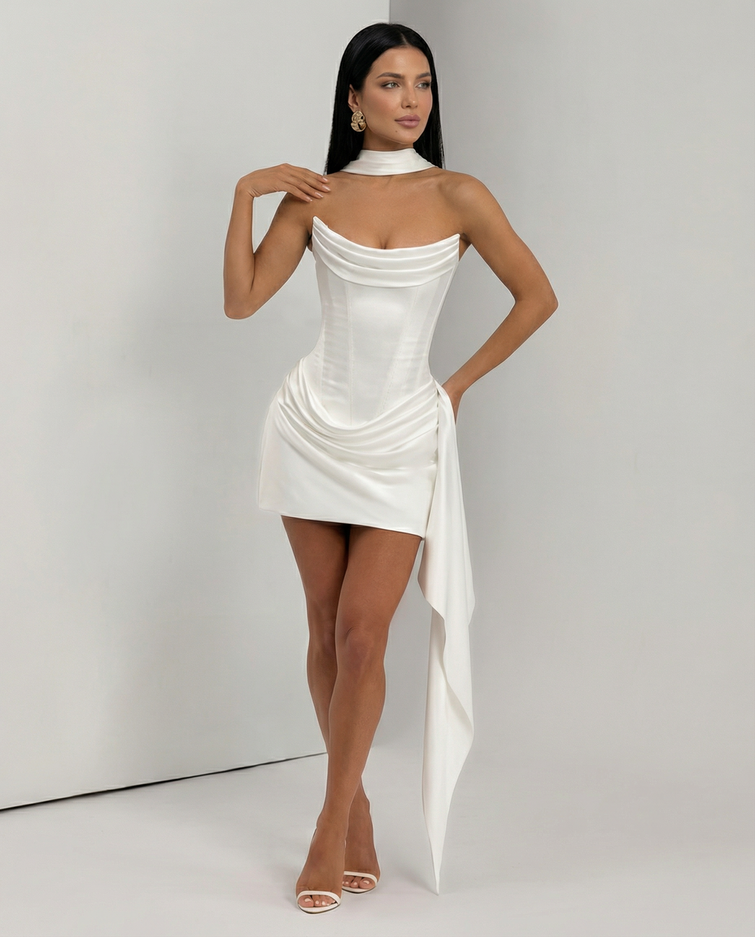 Alina | Mini Dress with Lace Corset and Draped Skirt