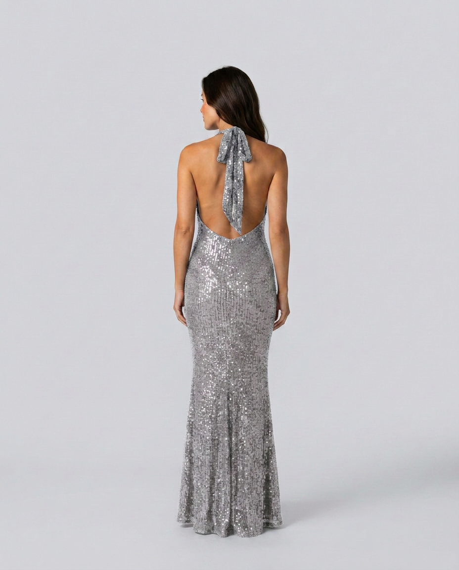 Zorina | Sequin Maxi Dress with Halter Cowl Neck