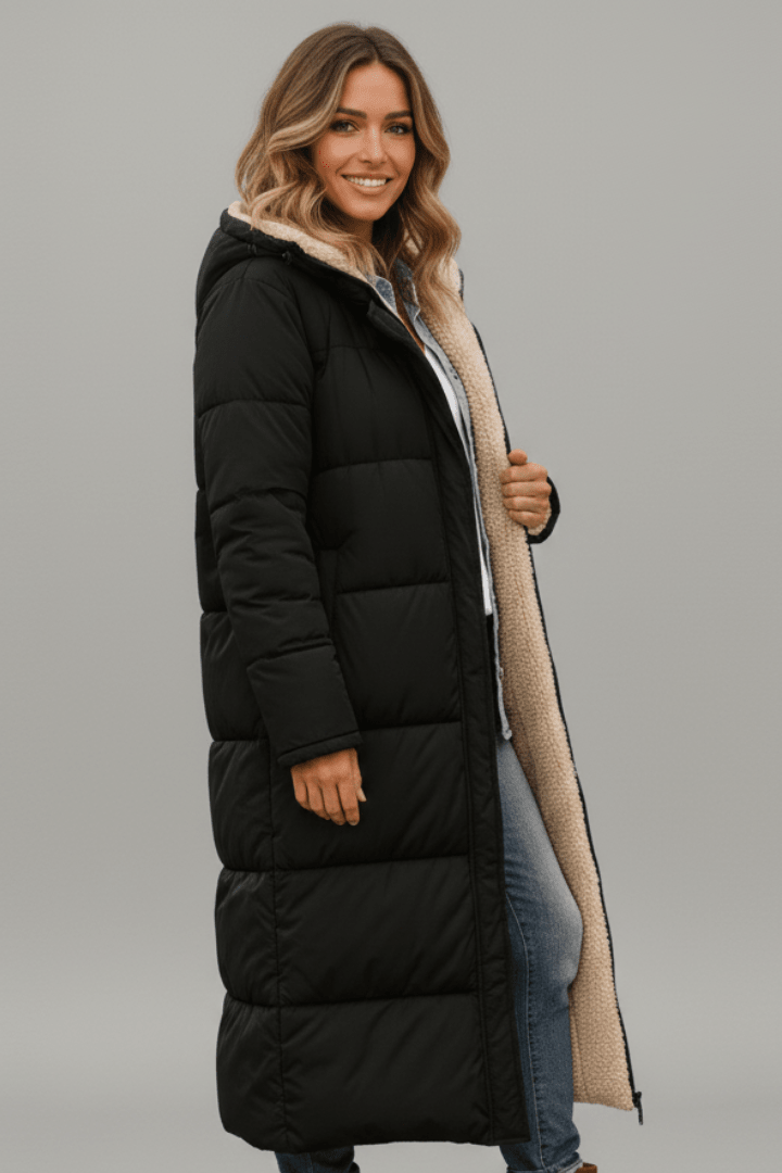 Amelia Laurent | Hooded Longline Puffer Coat For Women
