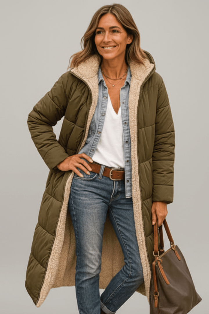 Amelia Laurent | Hooded Longline Puffer Coat For Women