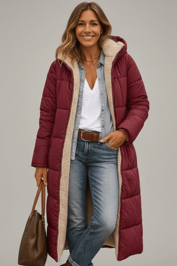 Amelia Laurent | Hooded Longline Puffer Coat For Women