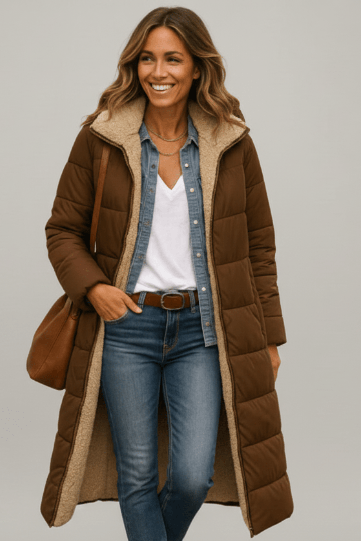 Amelia Laurent | Hooded Longline Puffer Coat For Women