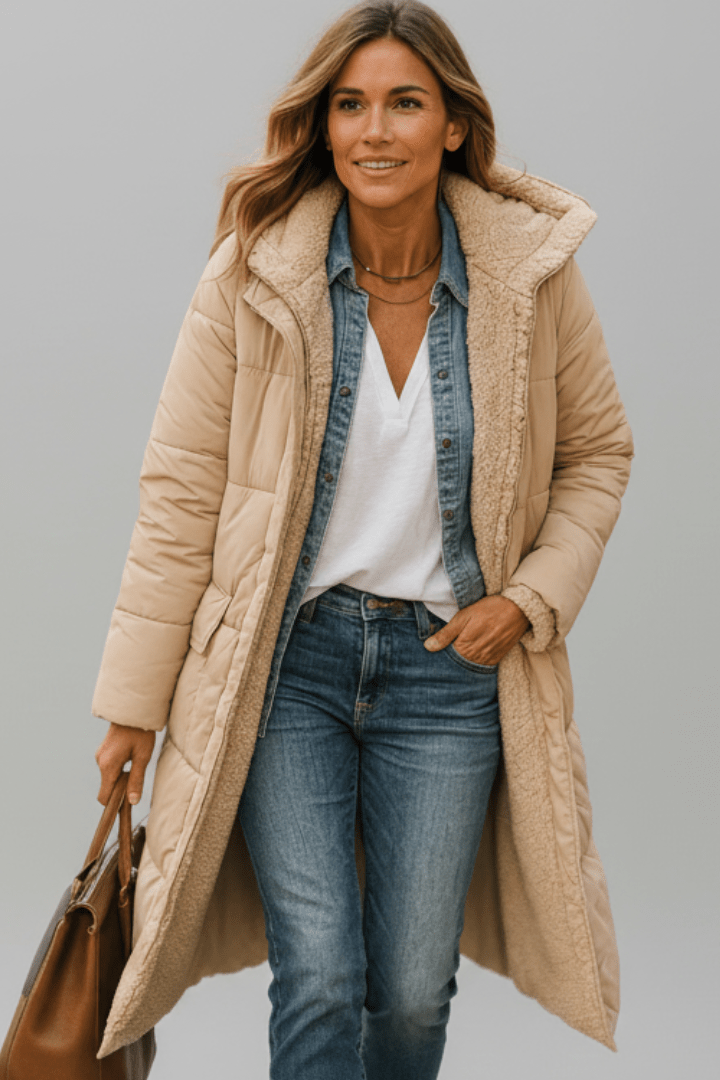 Amelia Laurent | Hooded Longline Puffer Coat For Women