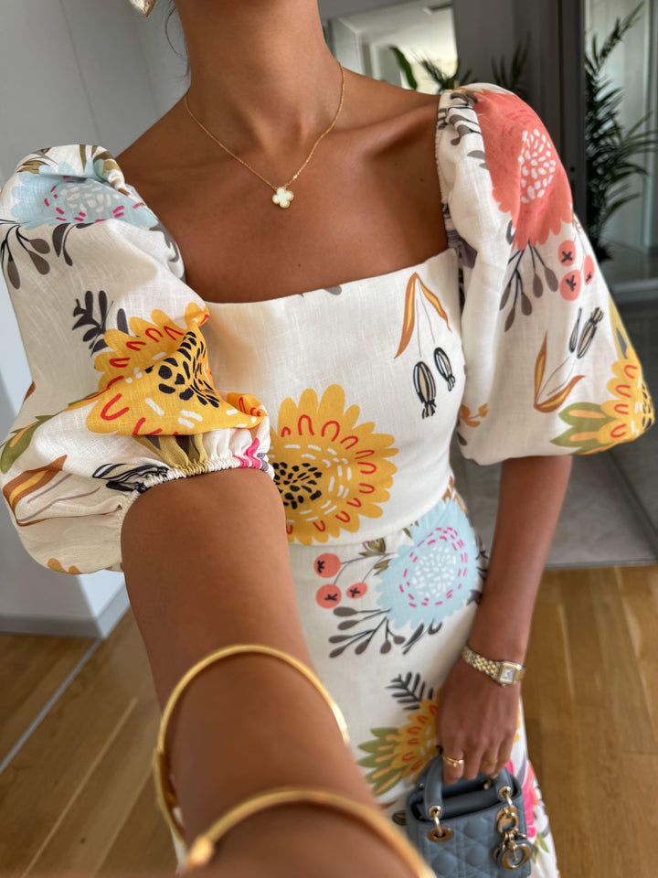 CAMILLE – BLOOMING ELEGANCE PUFF SLEEVE DRESS