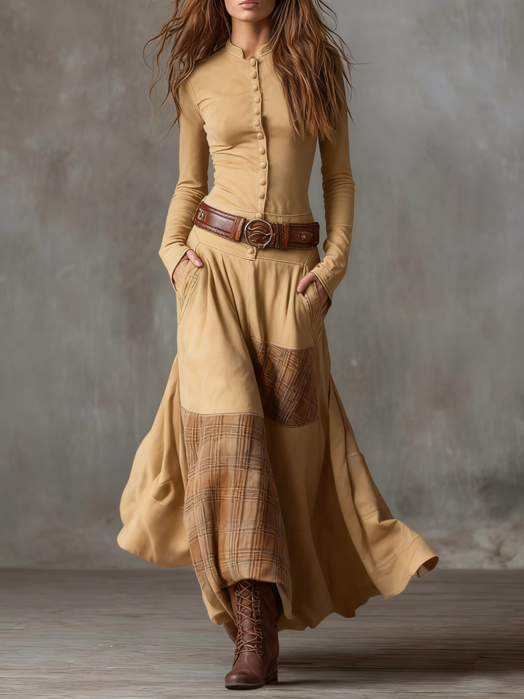 Charlotte | Suede Plaid Maxi Dress