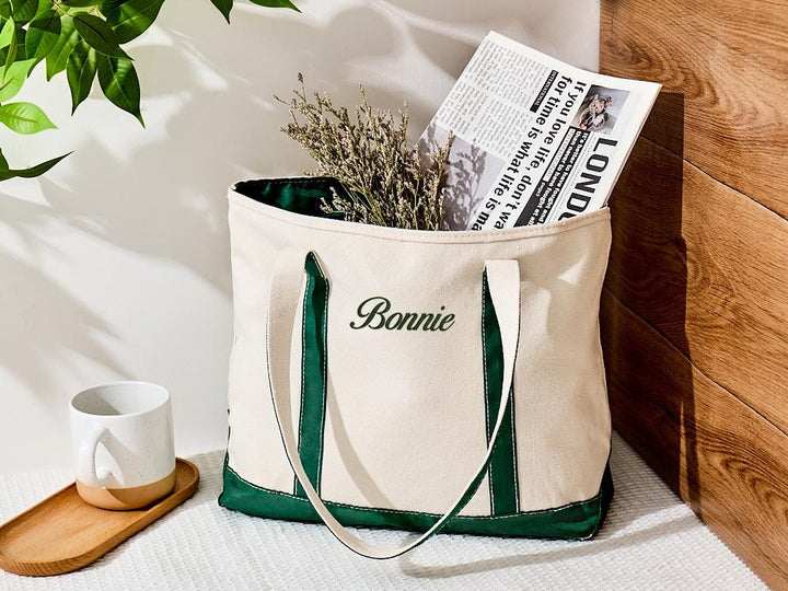 Custom Embroidered Canvas Tote Bag — Personalized Bridesmaid Gift