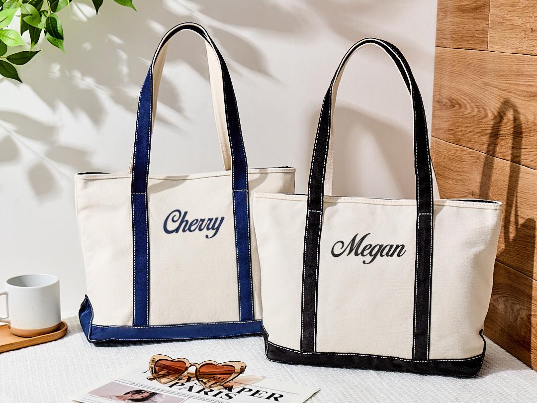 Custom Embroidered Canvas Tote Bag — Personalized Bridesmaid Gift
