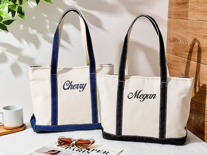 Custom Embroidered Canvas Tote Bag — Personalized Bridesmaid Gift