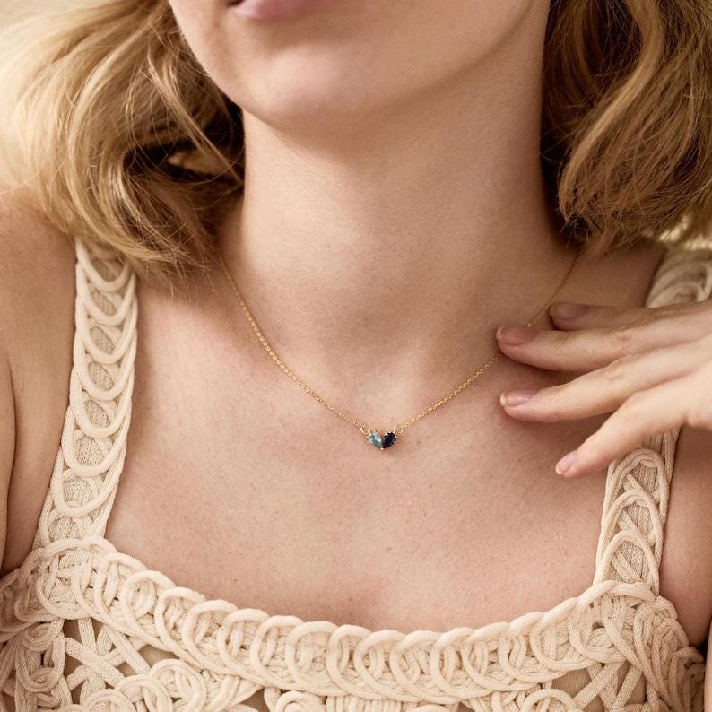 Custom 3 Birthstone Heart Necklace, Personalized Family Birthstone Jewelry, Dainty Gold Heart Pendant, Couple Birthstone, Gift for Mom