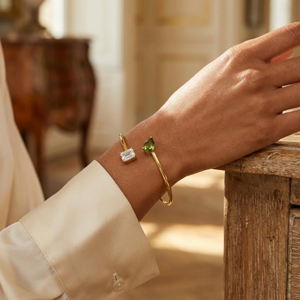 Personalized Double Birthstone Bangle Bracelet – Dainty Adjustable Cuff, Perfect Anniversary or Christmas Gift
