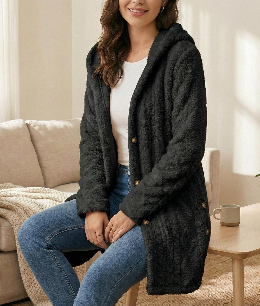 Oversized Hooded Coat | Cozy Button Up Cardigan | Minimalist Winter Jacket | Textured Button Down Sweater Coat