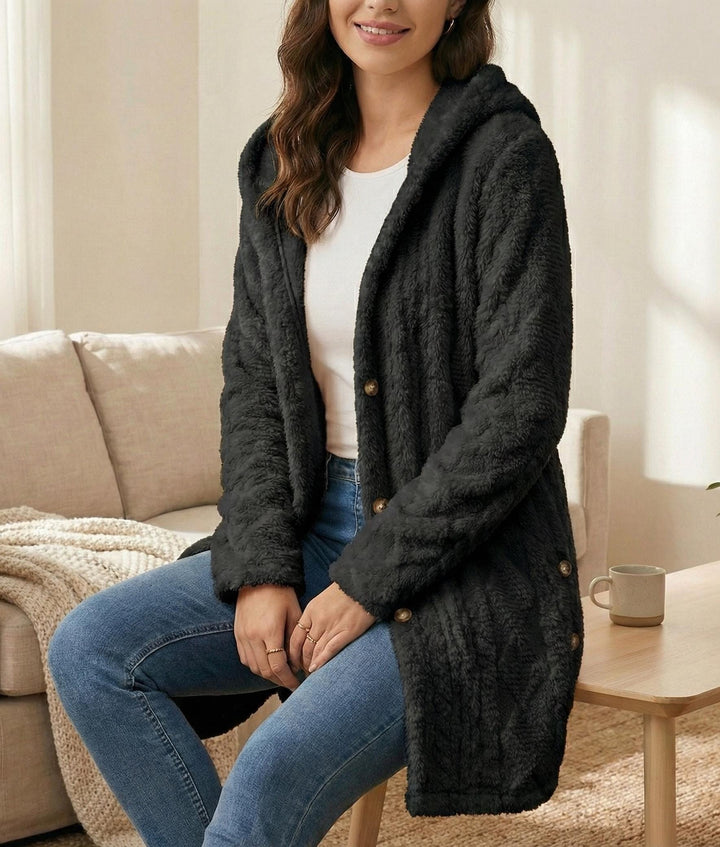 Oversized Hooded Coat | Cozy Button Up Cardigan | Minimalist Winter Jacket | Textured Button Down Sweater Coat