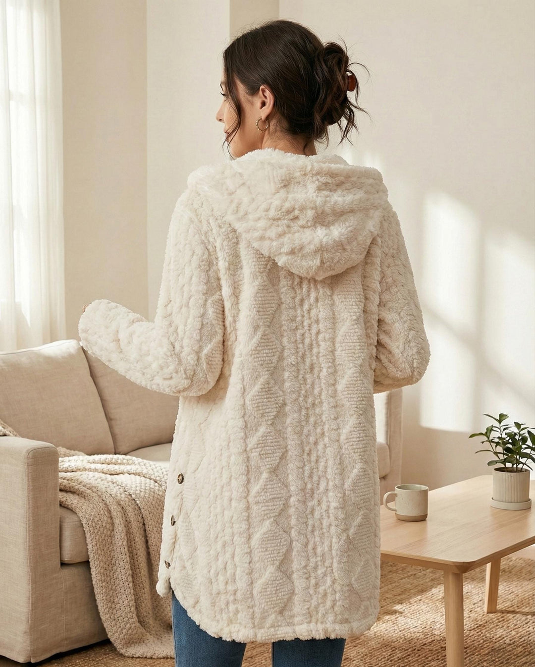 Oversized Hooded Coat | Cozy Button Up Cardigan | Minimalist Winter Jacket | Textured Button Down Sweater Coat