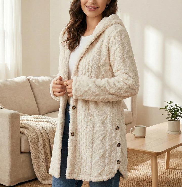 Oversized Hooded Coat | Cozy Button Up Cardigan | Minimalist Winter Jacket | Textured Button Down Sweater Coat