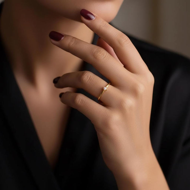 Dainty Minimalist Gold Pearl Ring - Delicate Stacking Band, Promise Ring for Her, Perfect Birthday or Christmas Gift