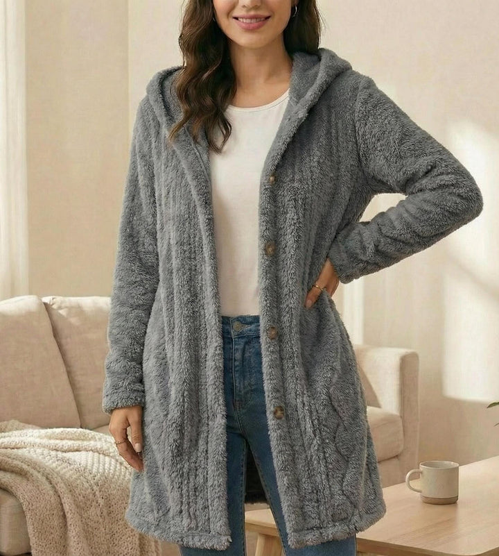 Oversized Hooded Coat | Cozy Button Up Cardigan | Minimalist Winter Jacket | Textured Button Down Sweater Coat