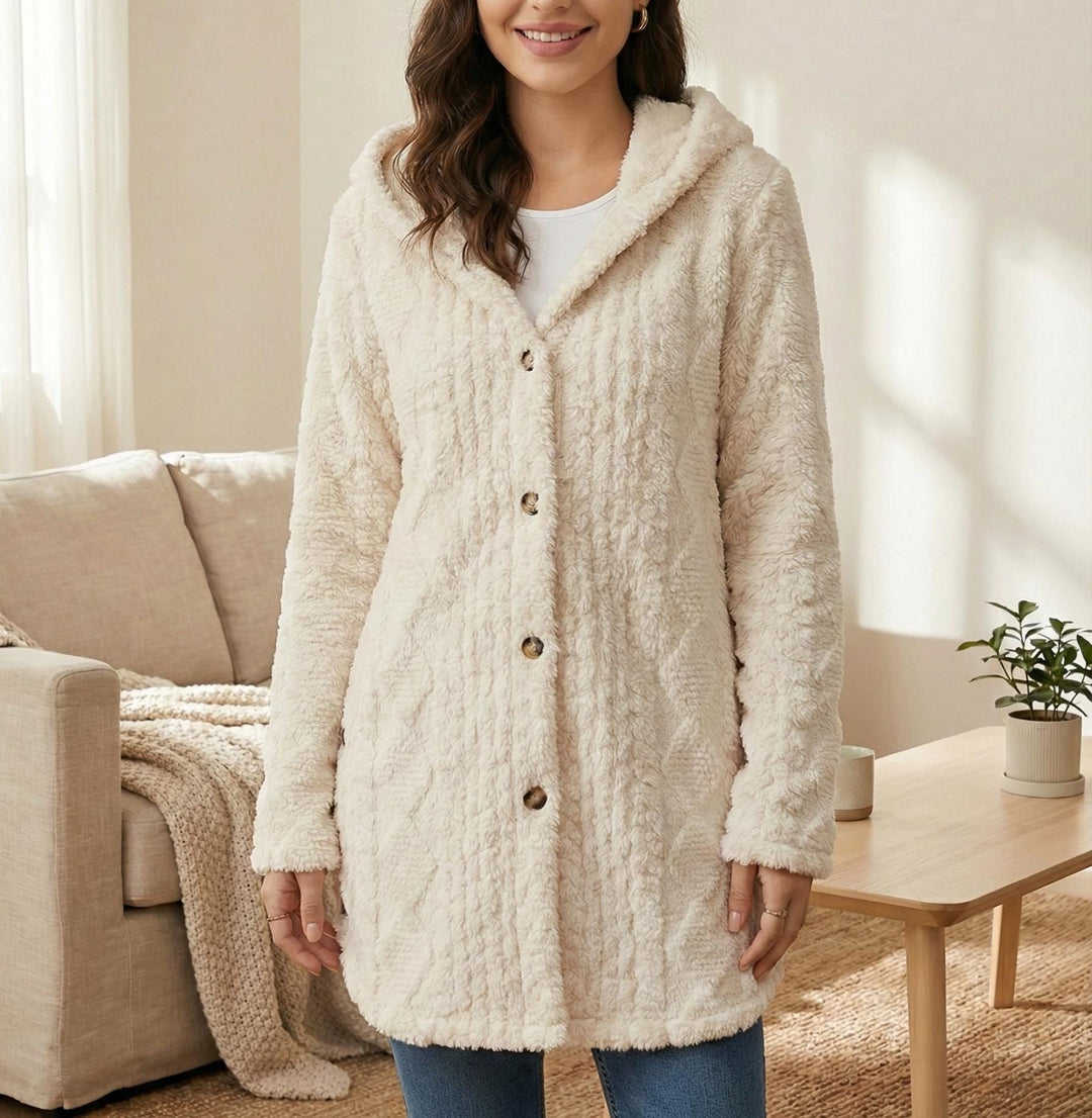 Oversized Hooded Coat | Cozy Button Up Cardigan | Minimalist Winter Jacket | Textured Button Down Sweater Coat