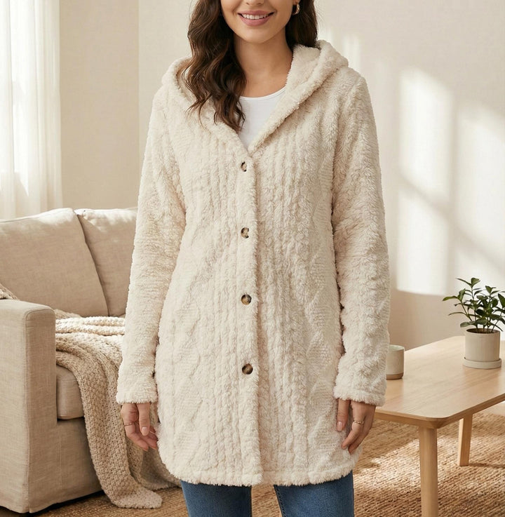 Oversized Hooded Coat | Cozy Button Up Cardigan | Minimalist Winter Jacket | Textured Button Down Sweater Coat
