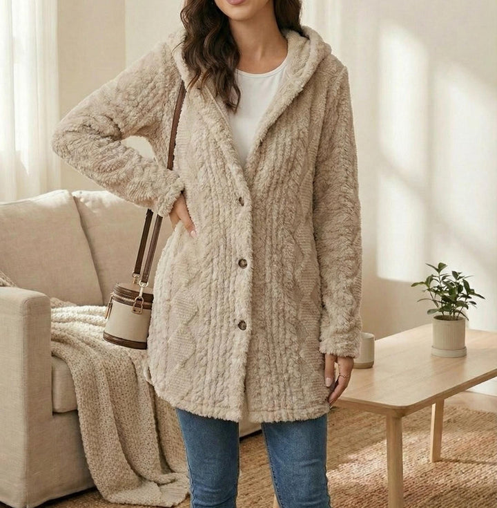 Oversized Hooded Coat | Cozy Button Up Cardigan | Minimalist Winter Jacket | Textured Button Down Sweater Coat