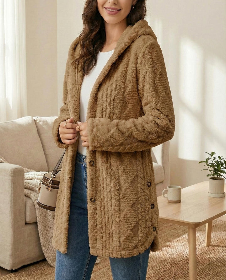 Oversized Hooded Coat | Cozy Button Up Cardigan | Minimalist Winter Jacket | Textured Button Down Sweater Coat