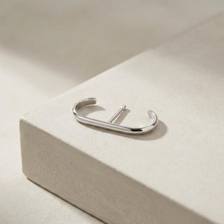 Suspender Earring Minimalist Silver Earring • Modern Geometric Ear Lobe Cuff • 24K Gold Plated Stud Bar • Simple Everyday Jewelry Gift