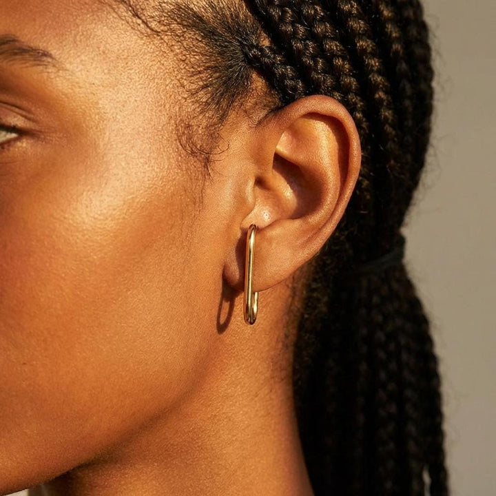 Suspender Earring Minimalist Silver Earring • Modern Geometric Ear Lobe Cuff • 24K Gold Plated Stud Bar • Simple Everyday Jewelry Gift