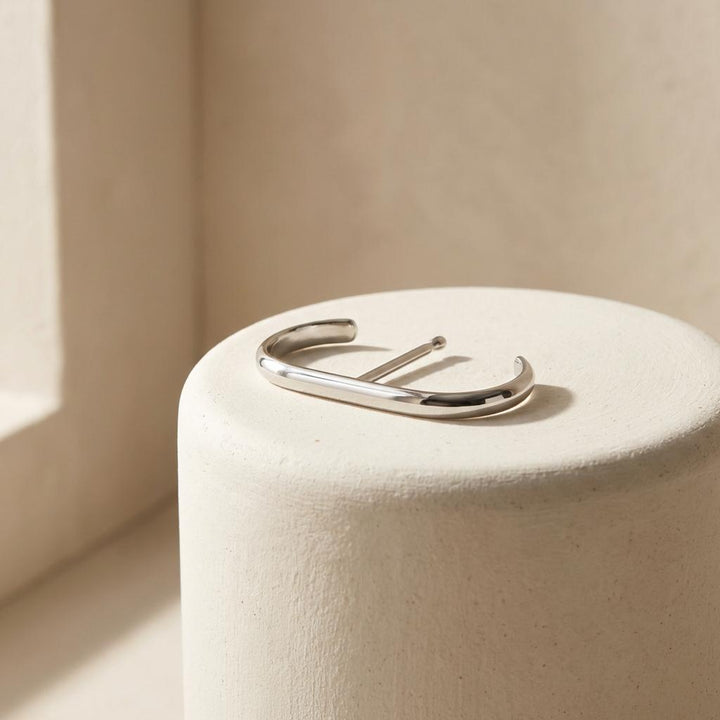 Suspender Earring Minimalist Silver Earring • Modern Geometric Ear Lobe Cuff • 24K Gold Plated Stud Bar • Simple Everyday Jewelry Gift