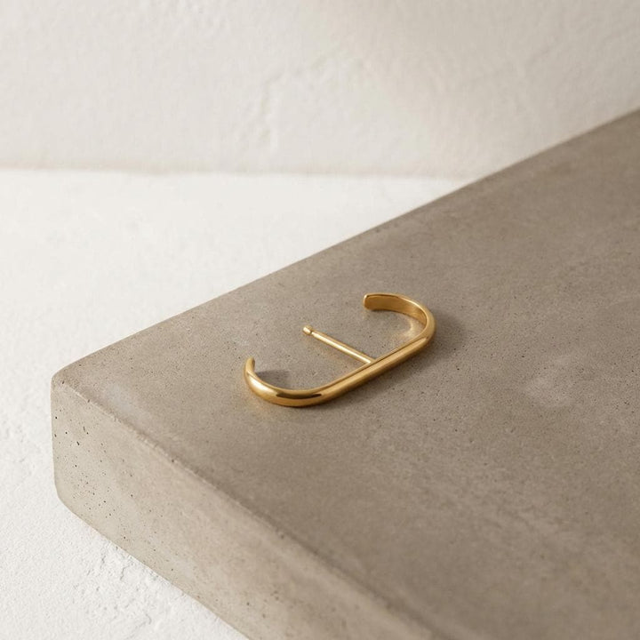 Suspender Earring Minimalist Silver Earring • Modern Geometric Ear Lobe Cuff • 24K Gold Plated Stud Bar • Simple Everyday Jewelry Gift