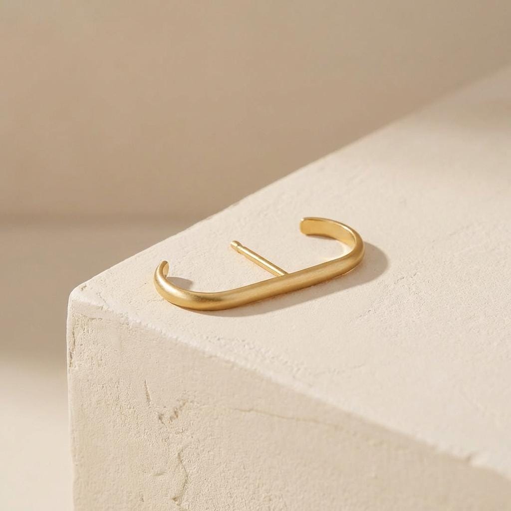 Suspender Earring Minimalist Silver Earring • Modern Geometric Ear Lobe Cuff • 24K Gold Plated Stud Bar • Simple Everyday Jewelry Gift