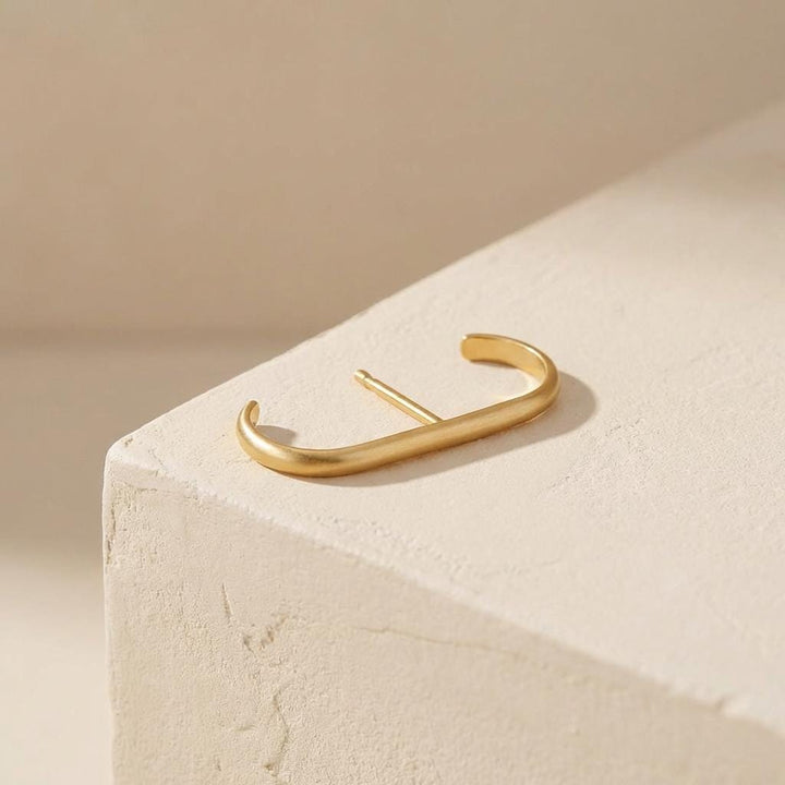Suspender Earring Minimalist Silver Earring • Modern Geometric Ear Lobe Cuff • 24K Gold Plated Stud Bar • Simple Everyday Jewelry Gift