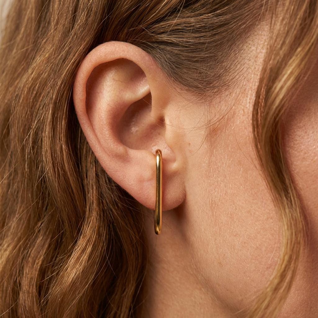 Suspender Earring Minimalist Silver Earring • Modern Geometric Ear Lobe Cuff • 24K Gold Plated Stud Bar • Simple Everyday Jewelry Gift
