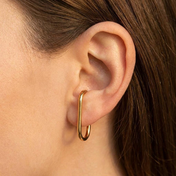 Suspender Earring Minimalist Silver Earring • Modern Geometric Ear Lobe Cuff • 24K Gold Plated Stud Bar • Simple Everyday Jewelry Gift
