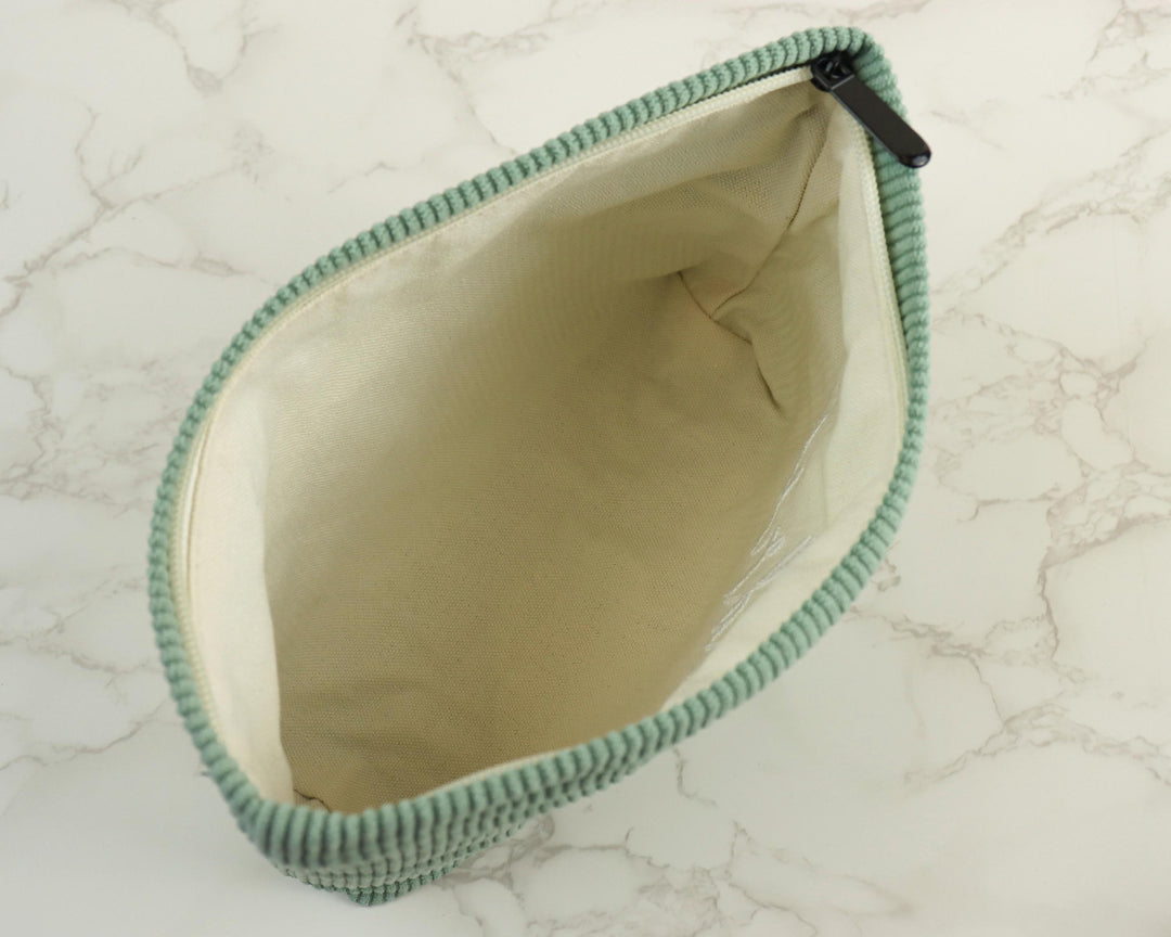 Personalized Embroidered Corduroy Makeup Bag – Custom Name Toiletry Pouch