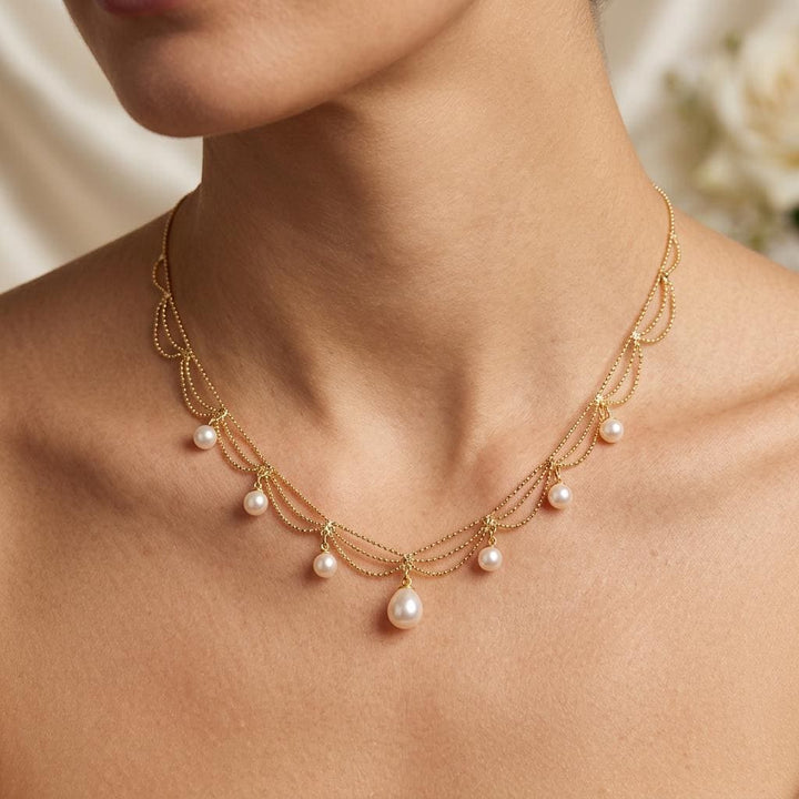 Freshwater Pearl Choker Necklace, Gold Pearl Drop Necklace, Layered Pearl Necklace, Bridal Wedding Necklace, Bridesmaid Jewelry