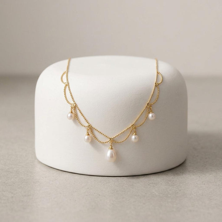 Freshwater Pearl Choker Necklace, Gold Pearl Drop Necklace, Layered Pearl Necklace, Bridal Wedding Necklace, Bridesmaid Jewelry