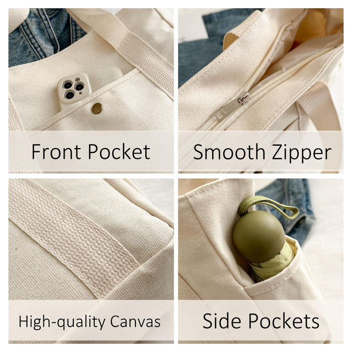 Personalized Embroidered Canvas Tote Bag – Custom Name Bag with Pockets
